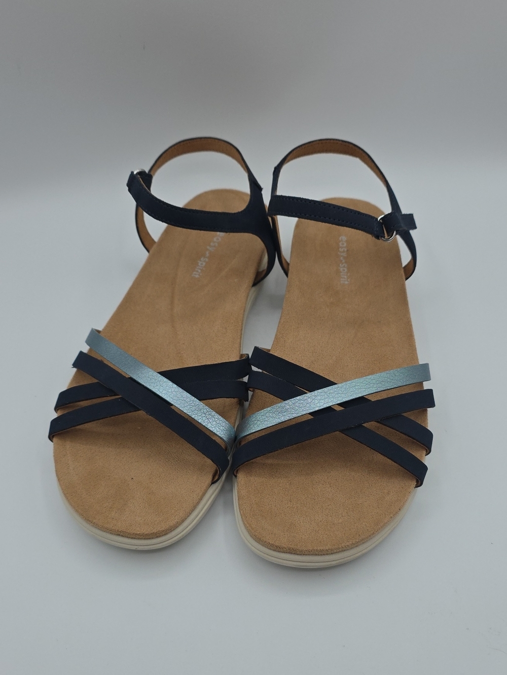 Easy Spirit Navy and Silver Blue Strappy Flat Sandals